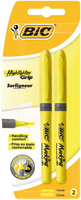 BIC Highlighter grip geel blister