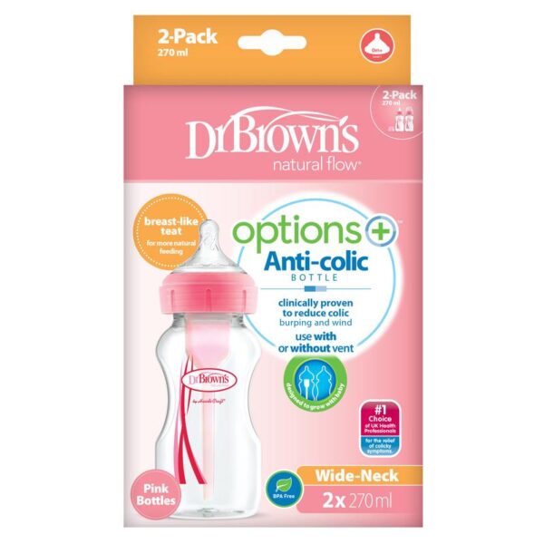 Dr Brown’s Options+ brede halsfles 270ml roze